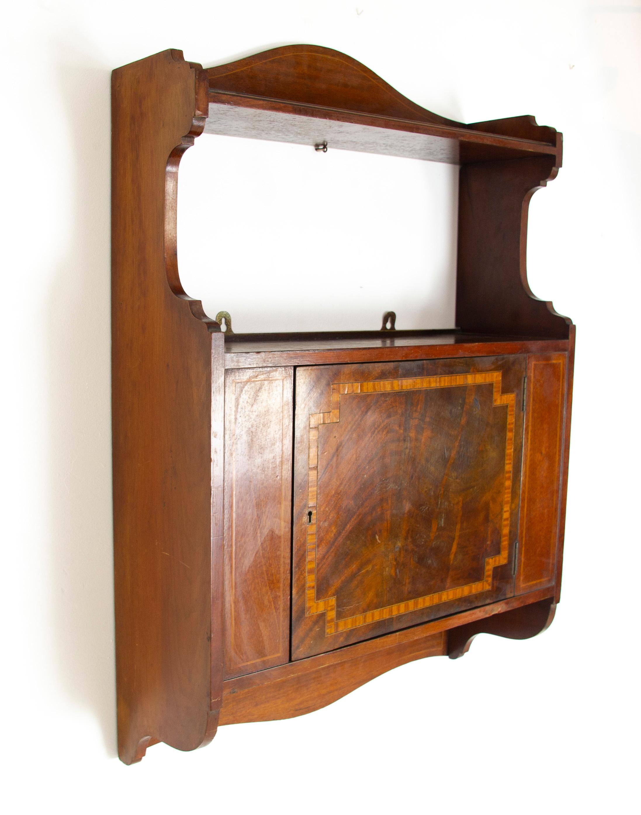 Hand-Crafted Antique Wall Cabinet, Scottish Walnut Hanging Wall Cabinet, Scotland 1910, B1369