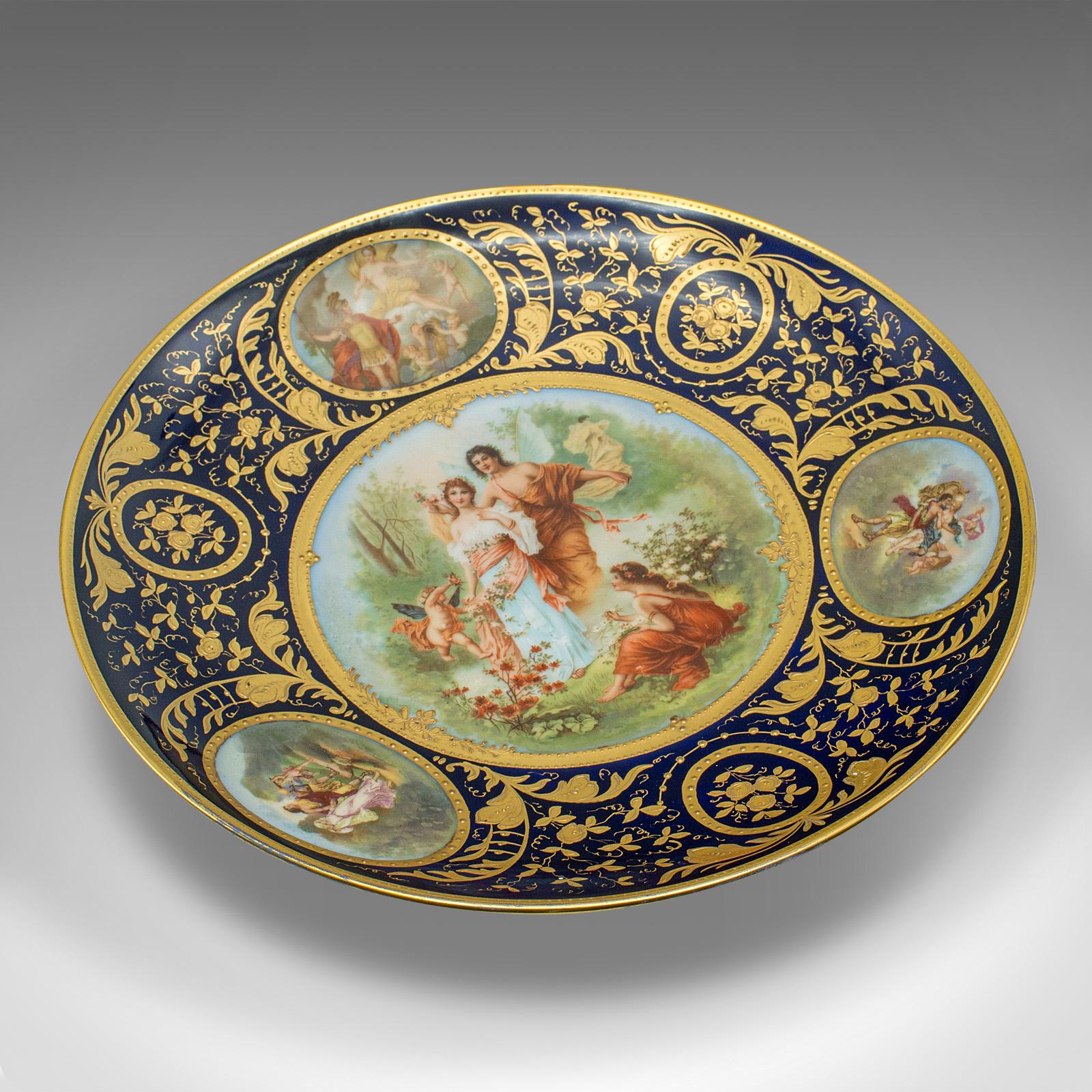 Late Victorian Antique Wall Charger, Austrian, Gilt Ceramic, Decorative Plate, Victorian, 1900 For Sale