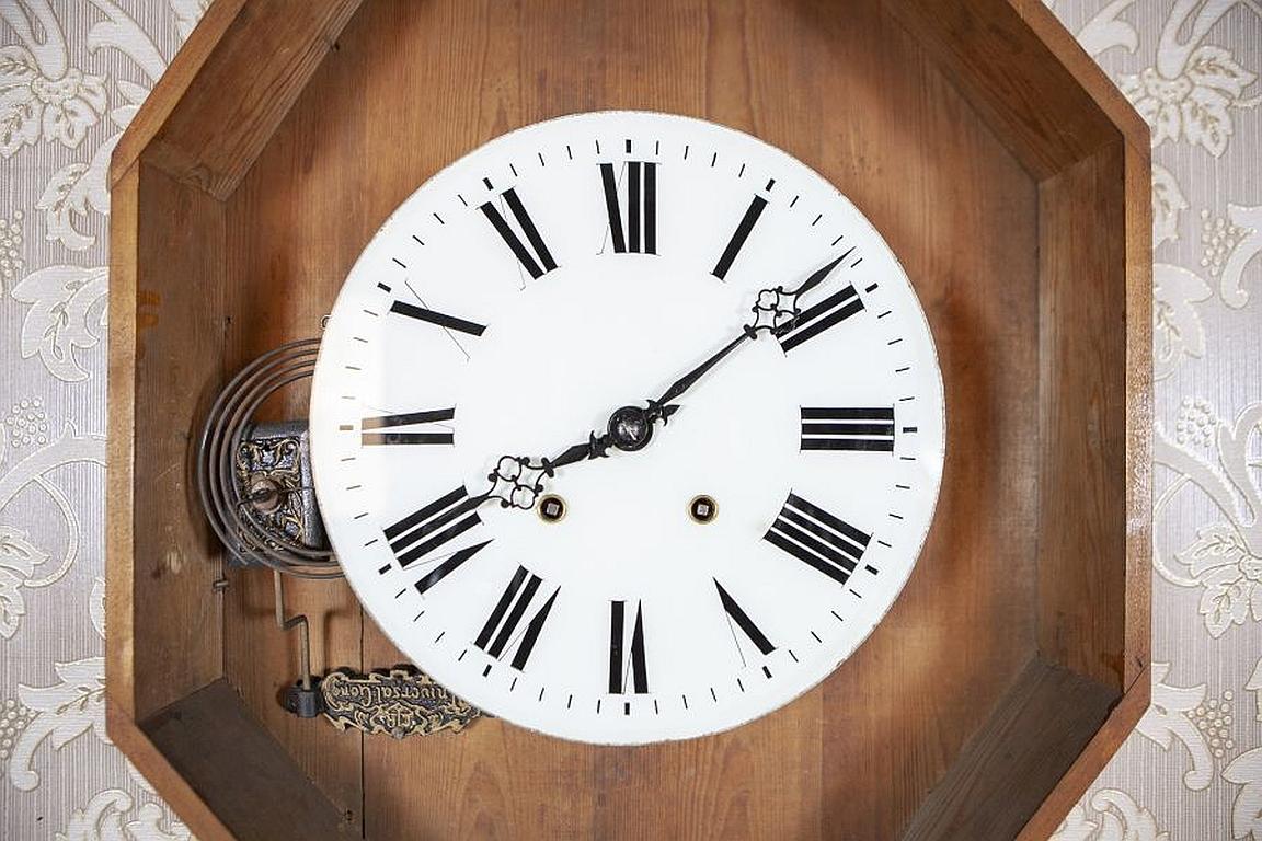 Oak Antique Wall Clock From the Interwar Period For Sale