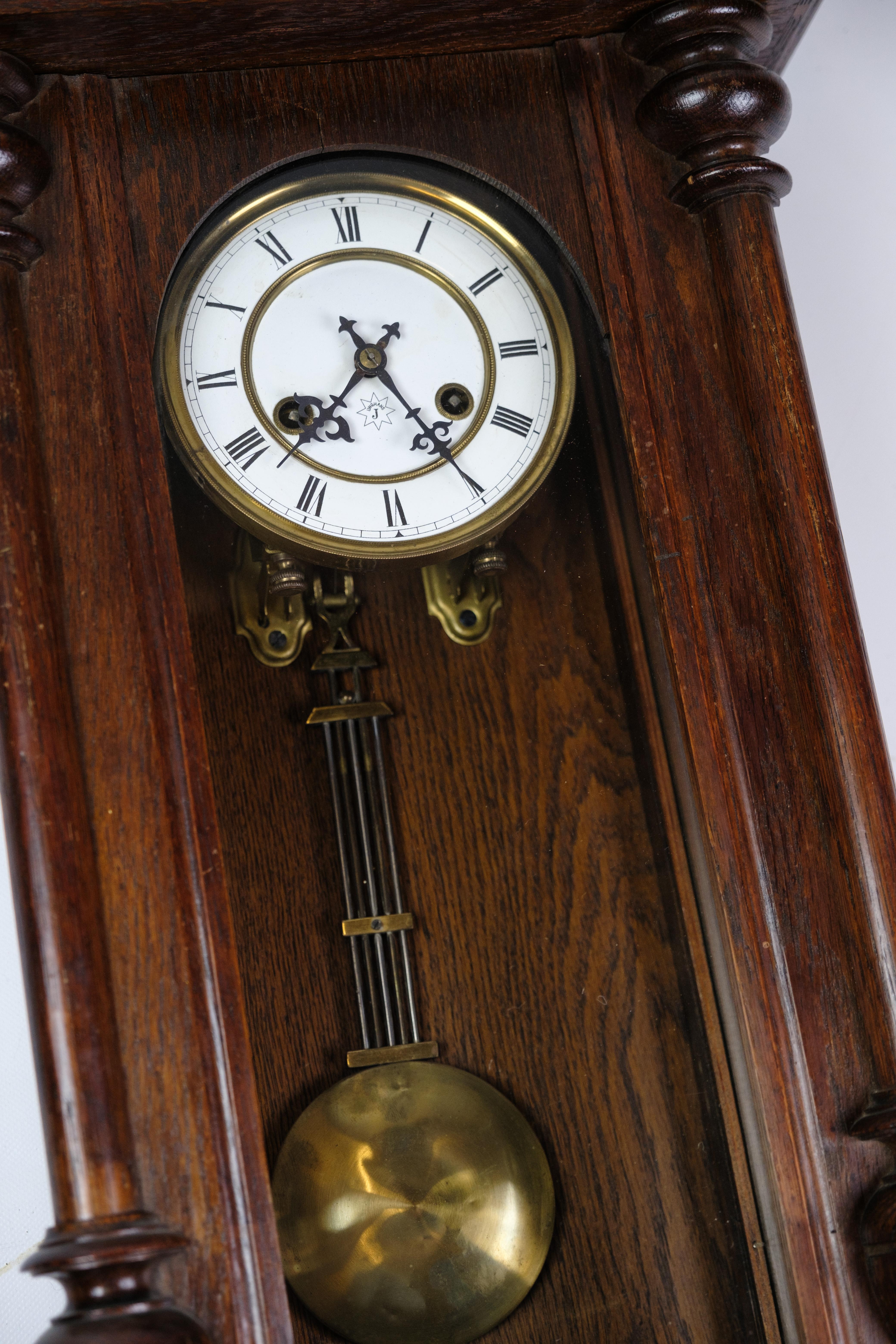 Mid-Century Modern Antique Wall Clock Made In Oak By Junghans From 1920s For Sale