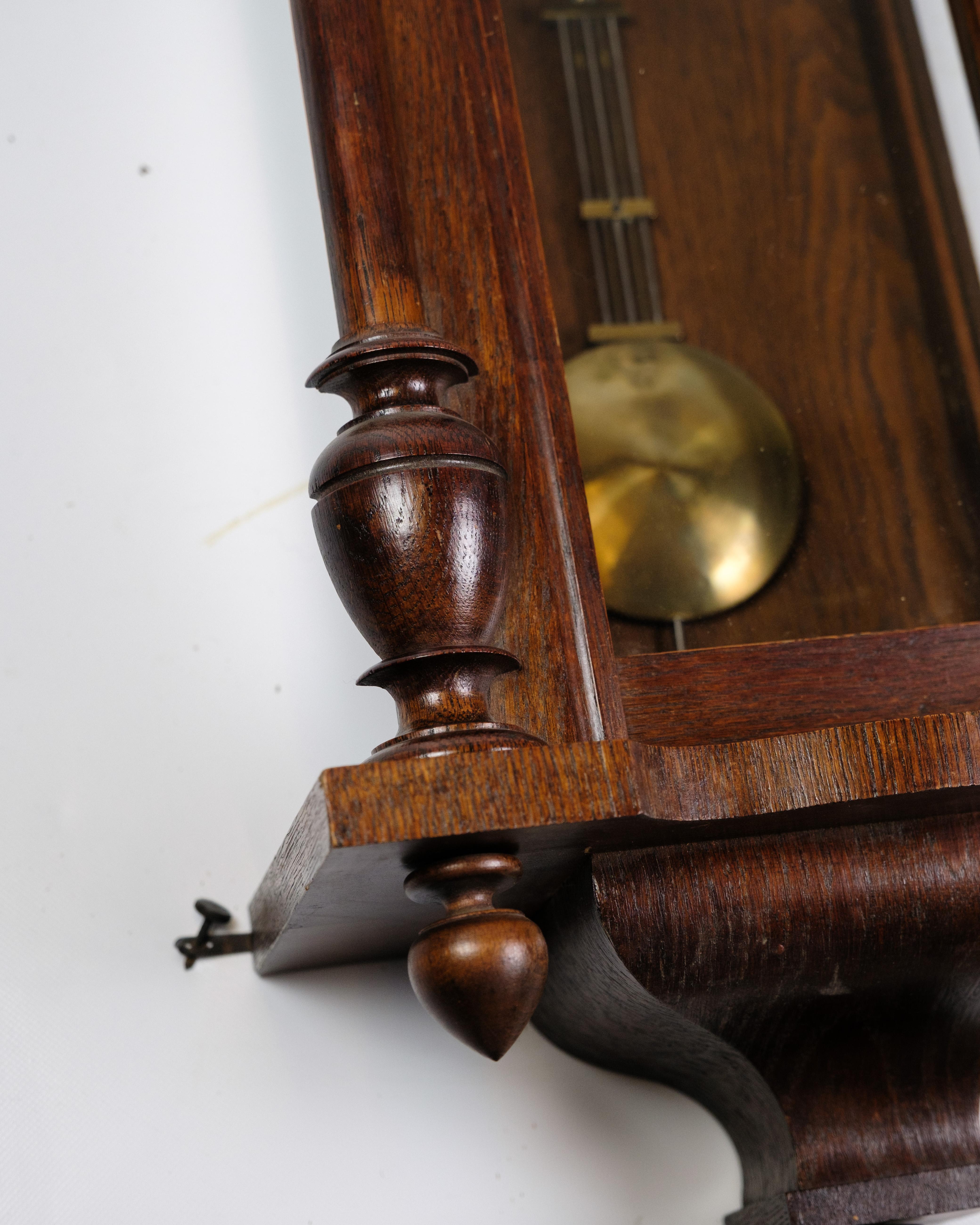 Danish Antique Wall Clock Made In Oak By Junghans From 1920s For Sale