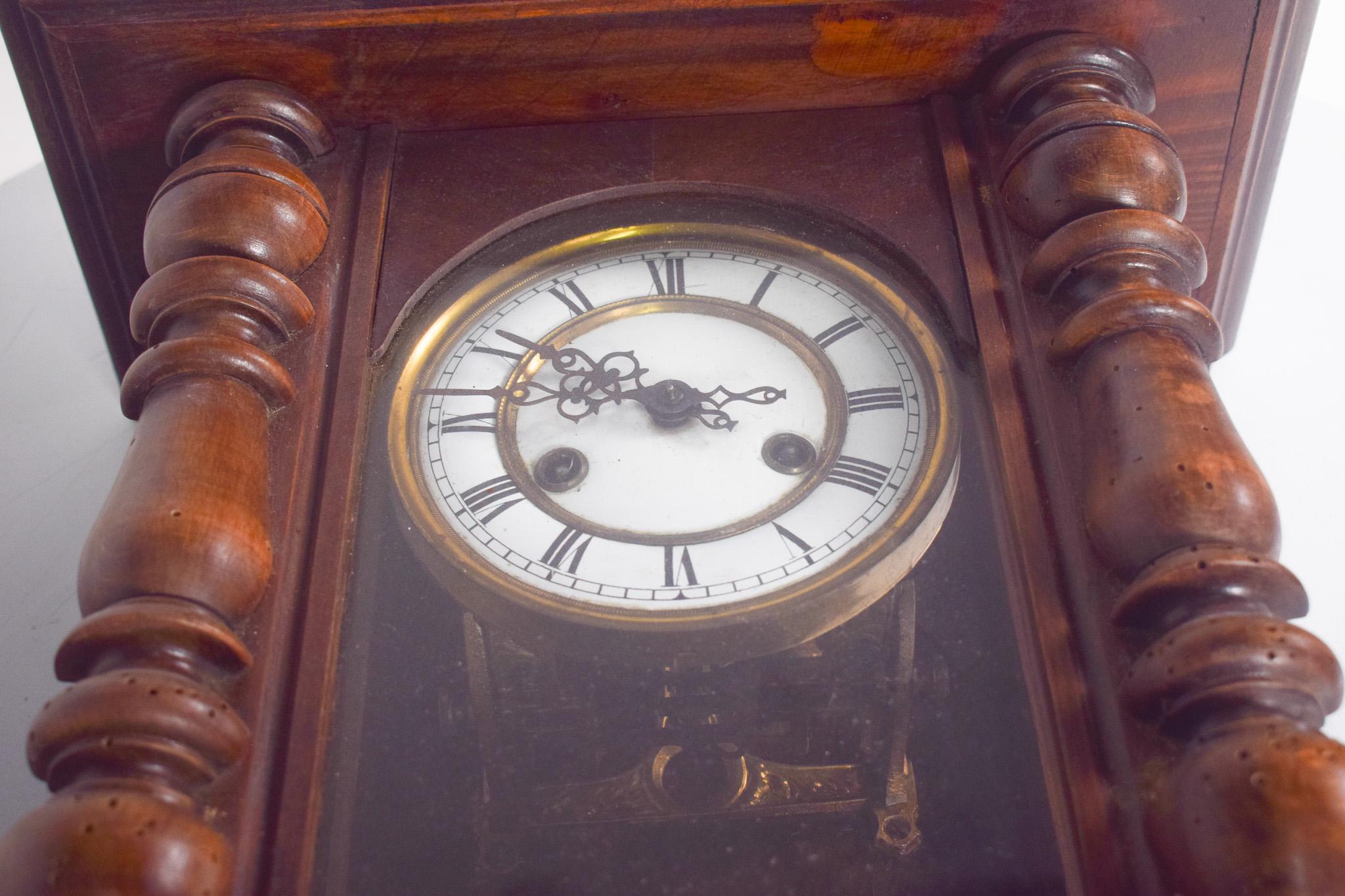 Modern Antique Wall Clock with Carved Eagle For Sale