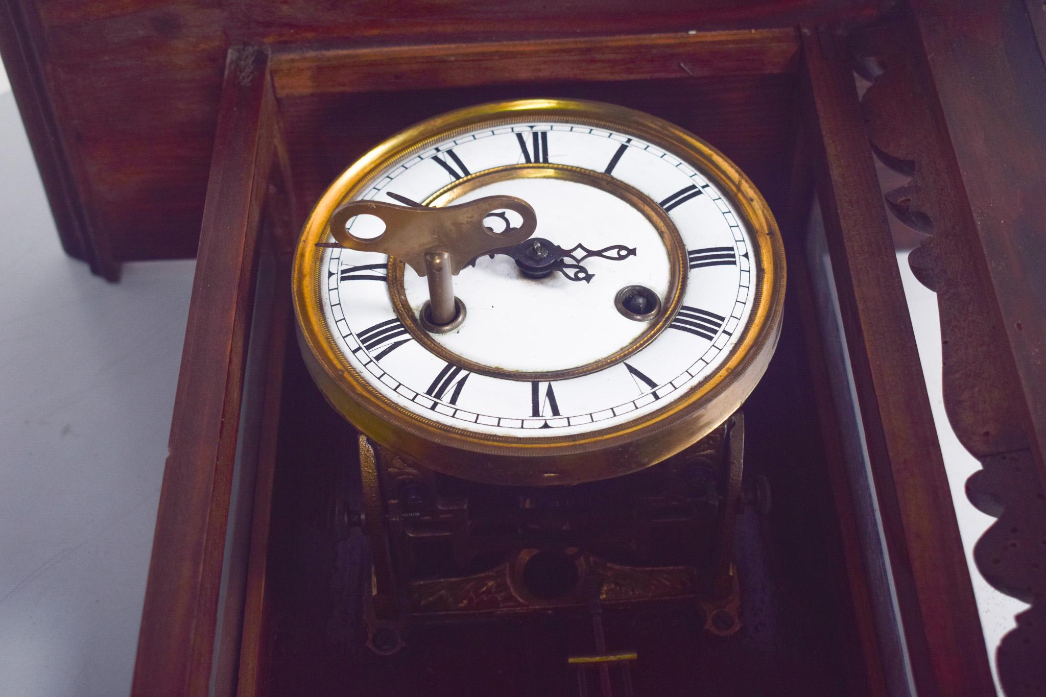 20th Century Antique Wall Clock with Carved Eagle For Sale