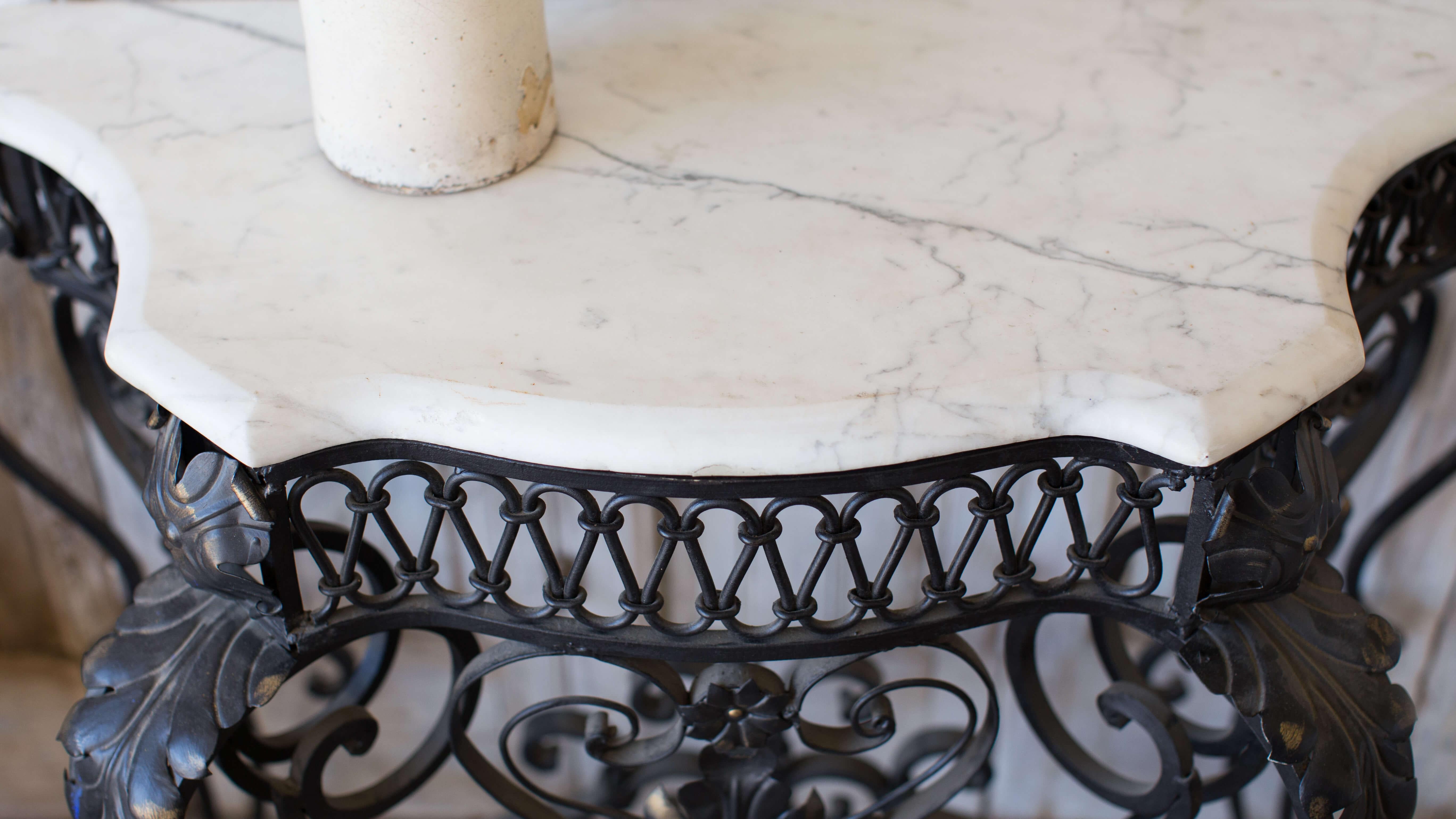 French Antique Wall Console with Marble Top For Sale