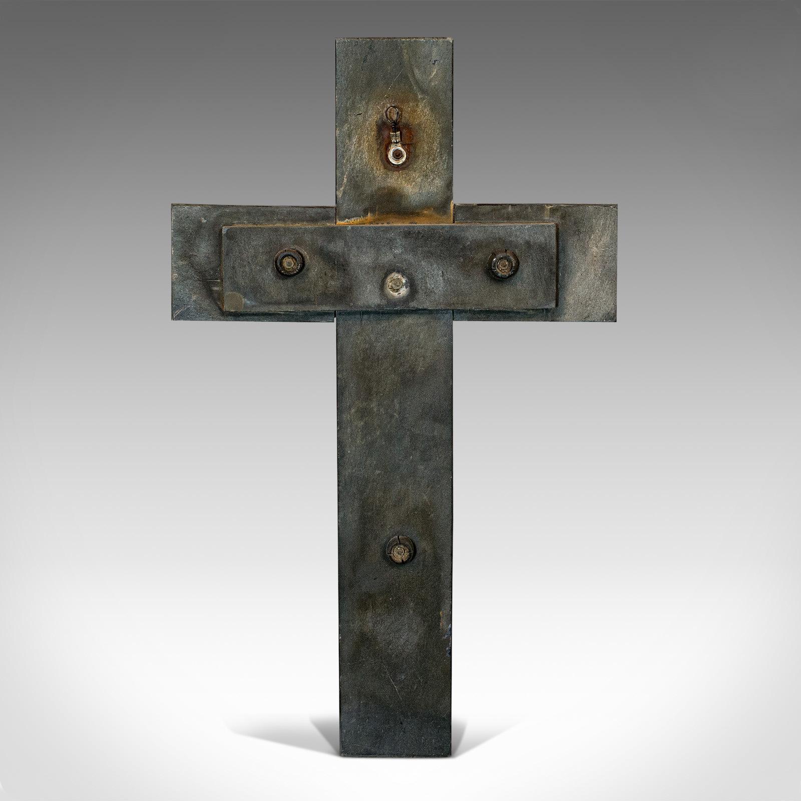 19th Century Antique Wall Crucifix, English, Bronze Spelter, Slate, Jesus Christ on Cross