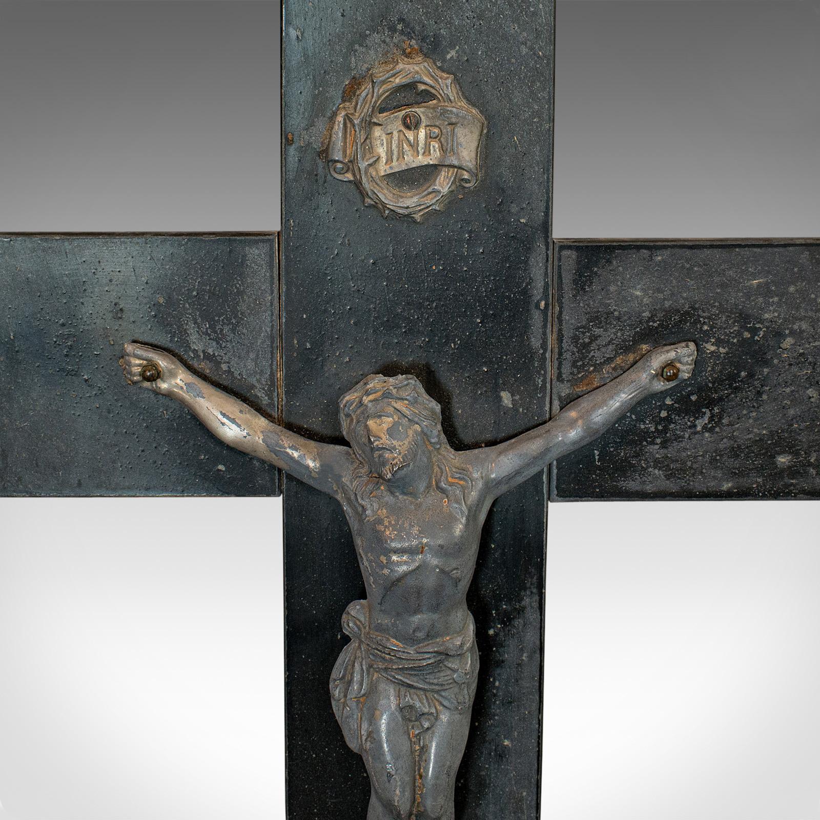 Antique Wall Crucifix, English, Bronze Spelter, Slate, Jesus Christ on Cross 1