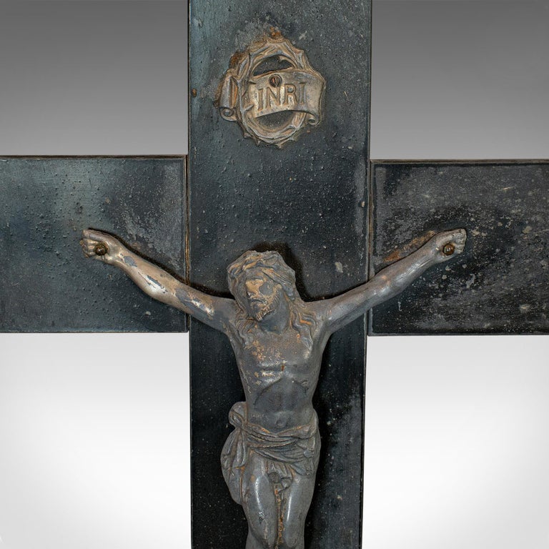 Antique Wall Crucifix, English, Bronze Spelter, Slate, Jesus Christ on
