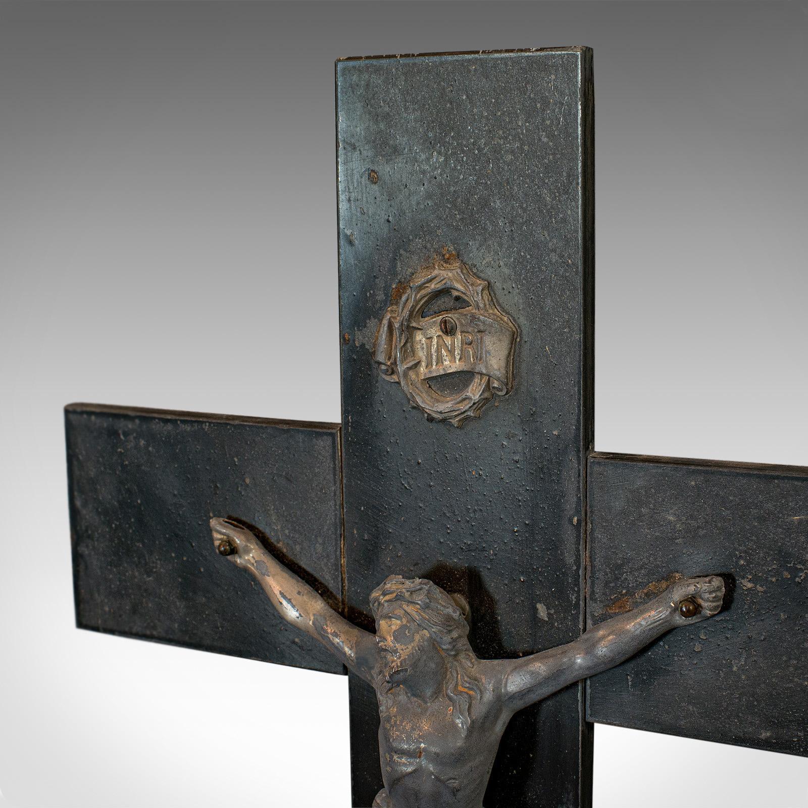 Antique Wall Crucifix, English, Bronze Spelter, Slate, Jesus Christ on Cross 2
