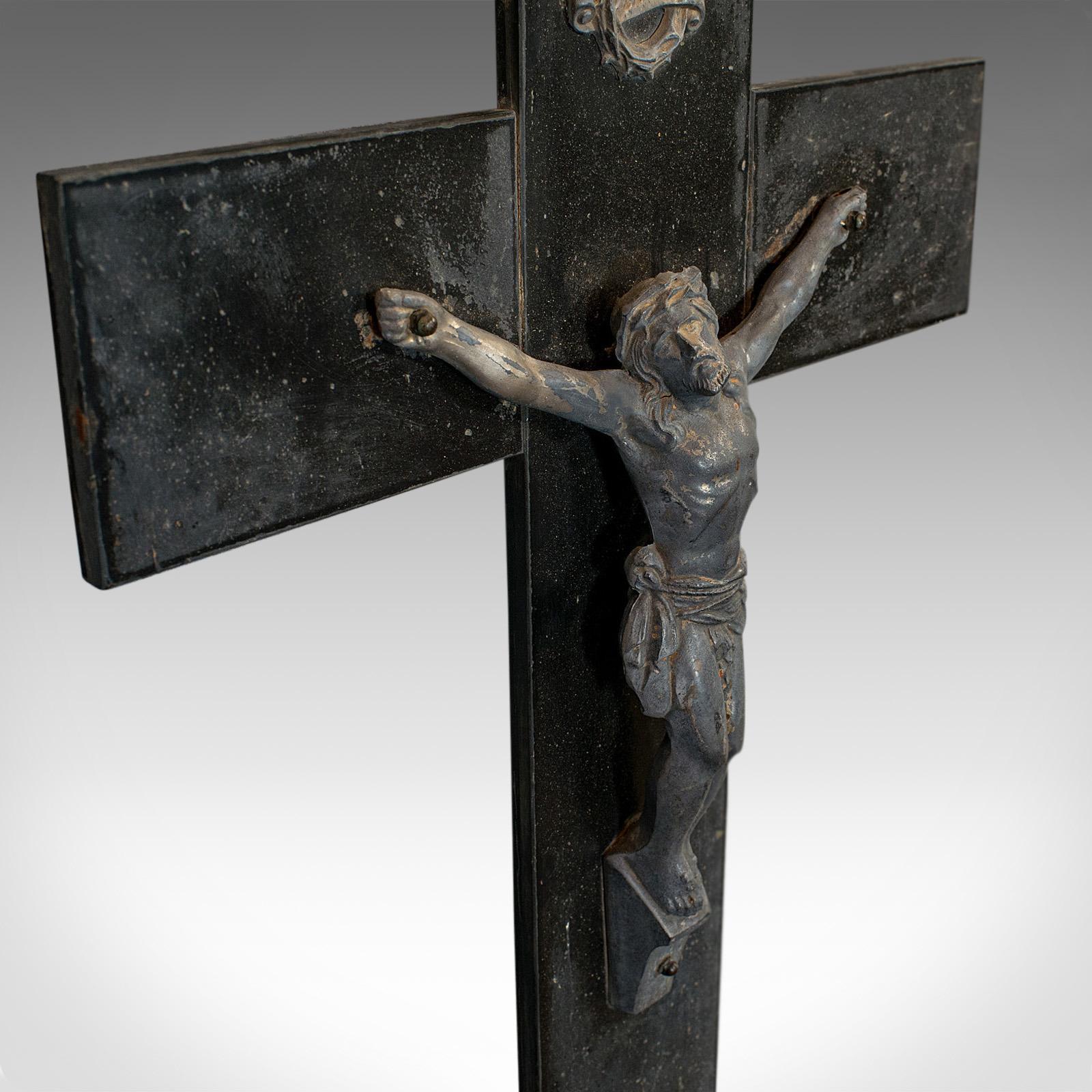 Antique Wall Crucifix, English, Bronze Spelter, Slate, Jesus Christ on Cross 3