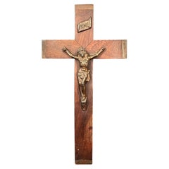 Crucifijo de Pared Antiguo de Madera y Regule - Arte Religioso Esotérico - 2Y271
