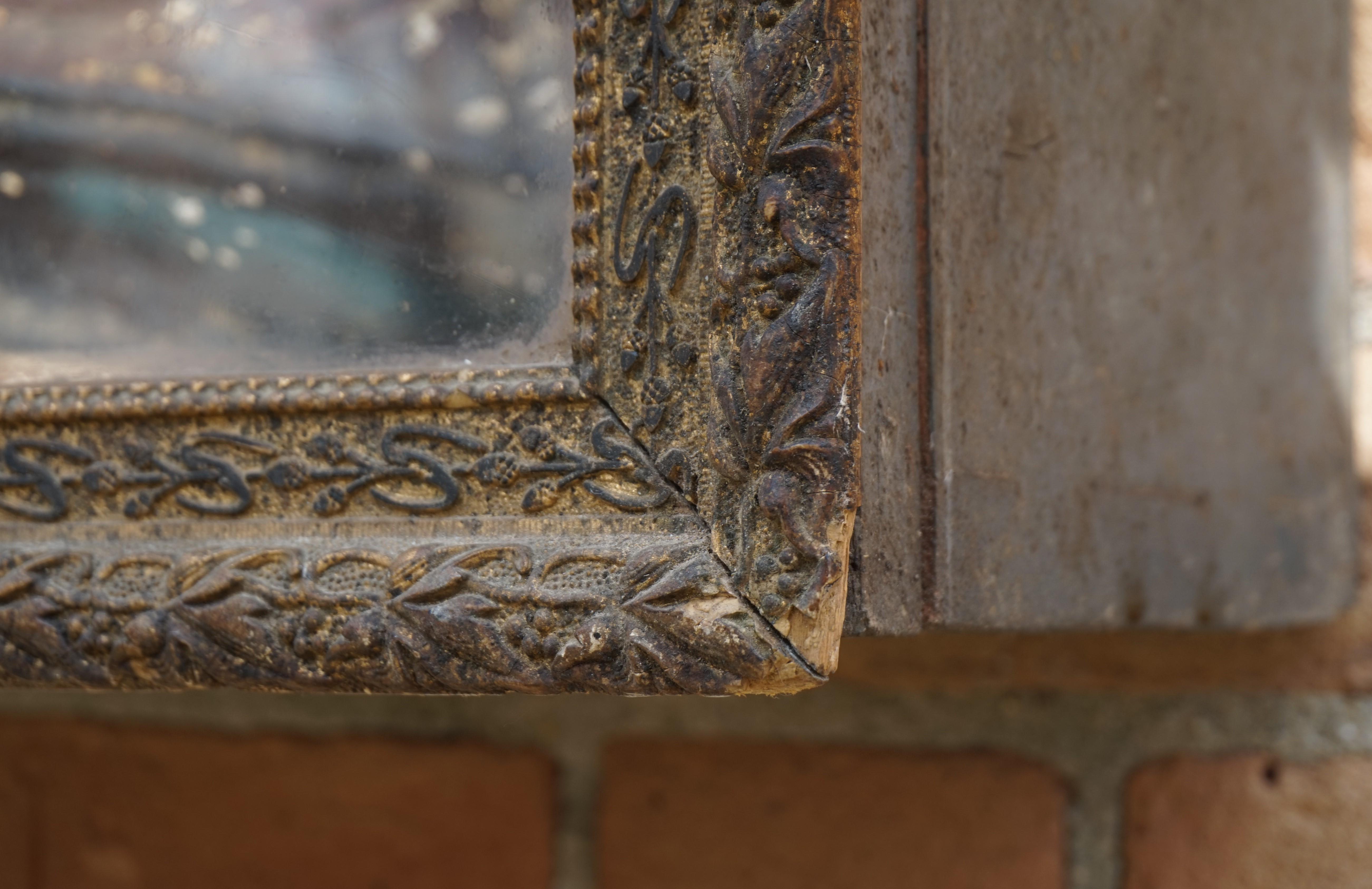 Antique Wall Display Cabinet with a Rare Mary & Child Jesus Sculpture Fragment For Sale 7