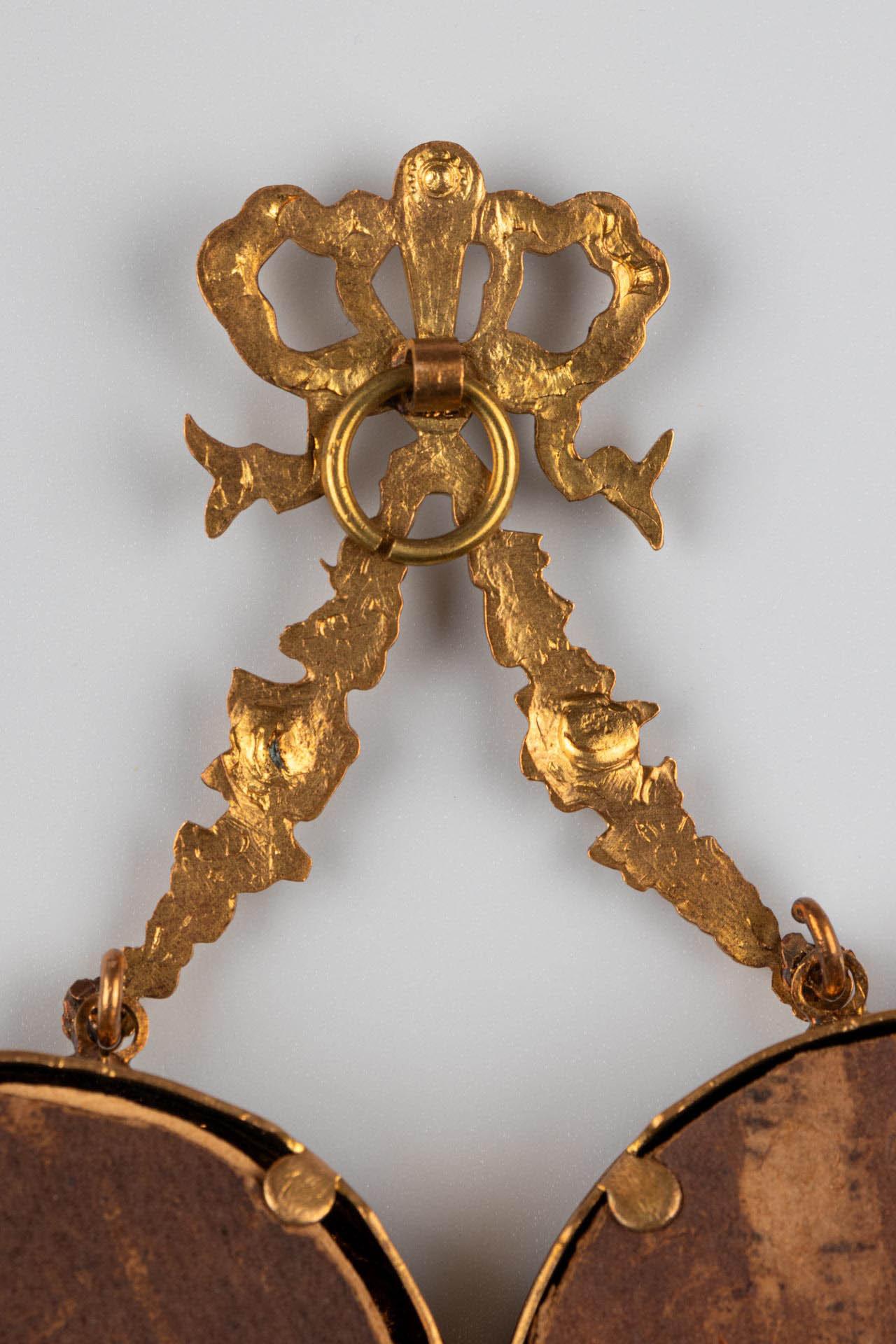 Brass Antique Wall Double Picture Frame, Louis XVI. Style, France, 5 x 5 cm For Sale