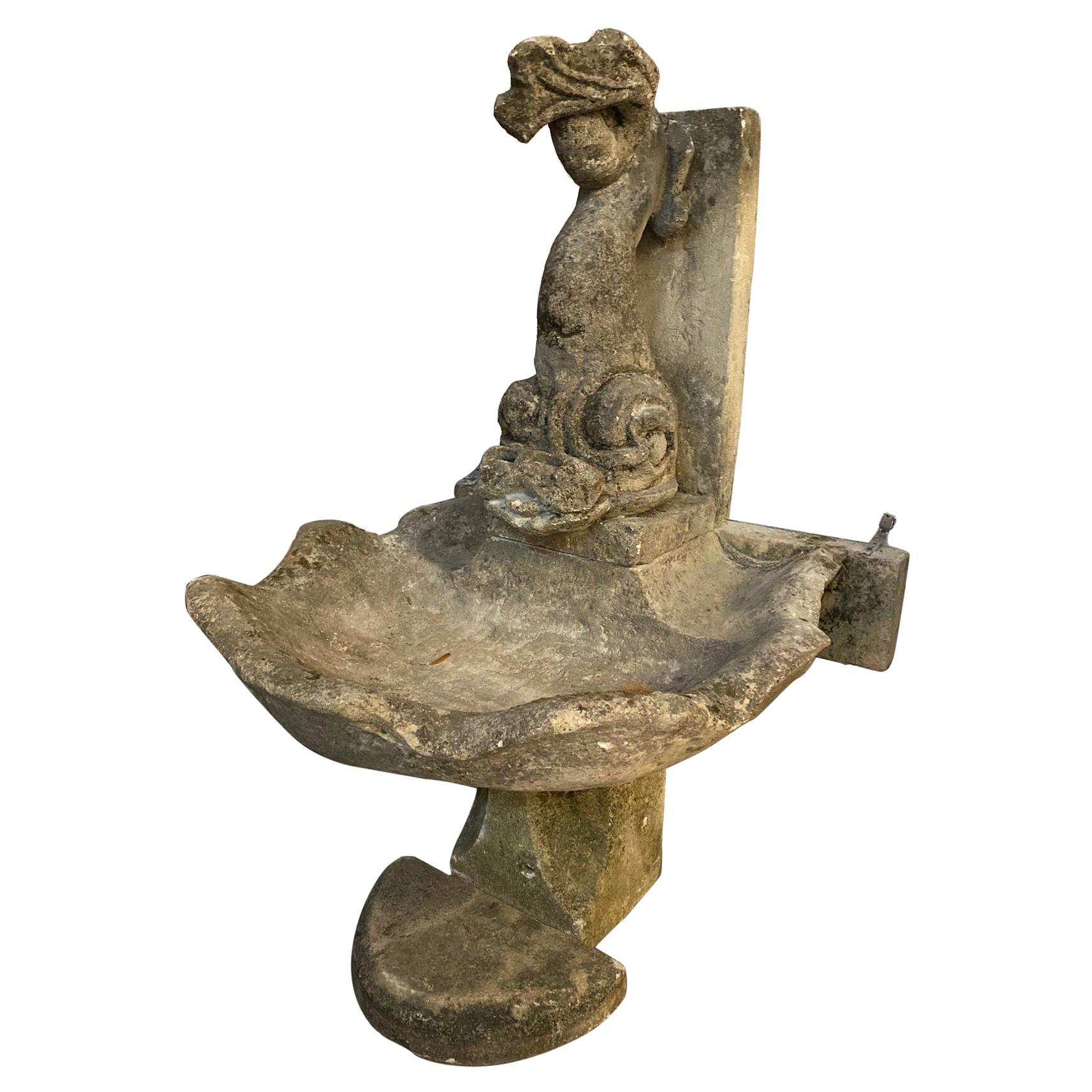 Antique Wall Fountain Depicting Dolphin and Shell For Sale