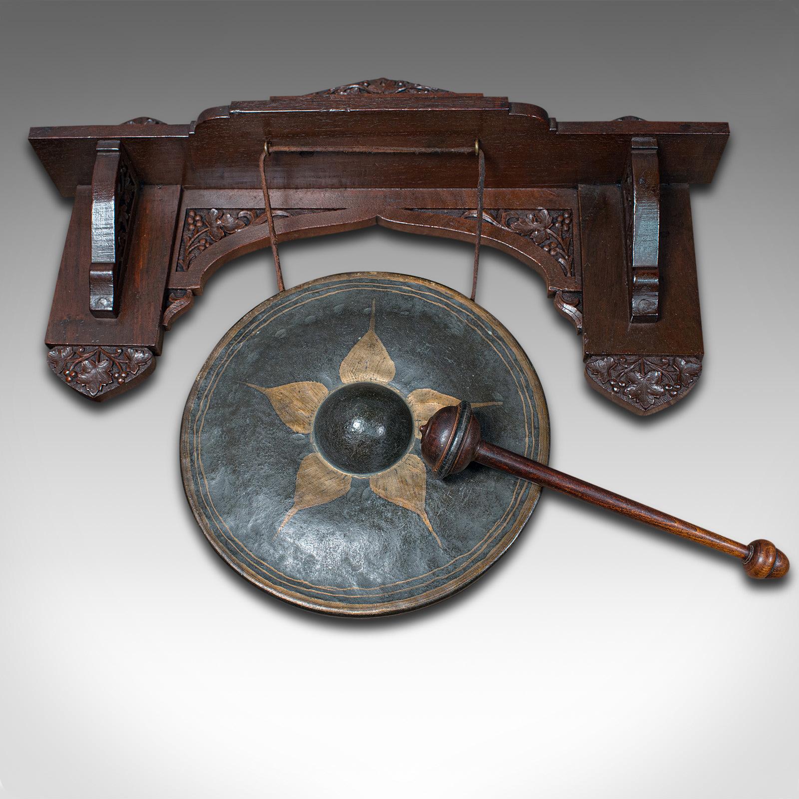 Antique Wall Gong, Indian, Oak, Dinner, Ceremonial Monastery Chime, Circa 1900 4