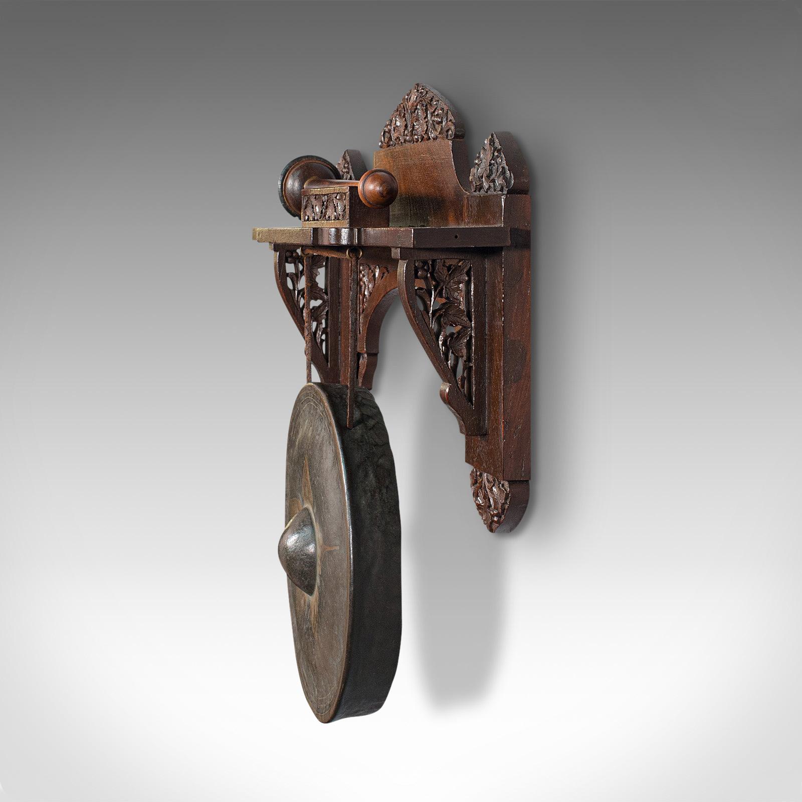 Antique Wall Gong, Indian, Oak, Dinner, Ceremonial Monastery Chime, Circa 1900 In Good Condition In Hele, Devon, GB
