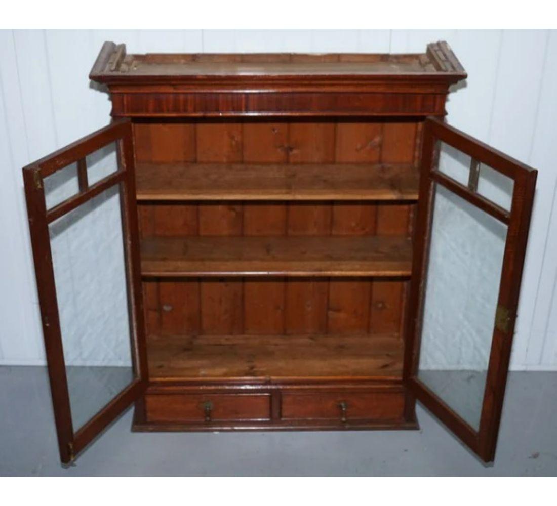 British Antique Wall Kitchen Cabinet or Bookcase with Glazed Doors For Sale