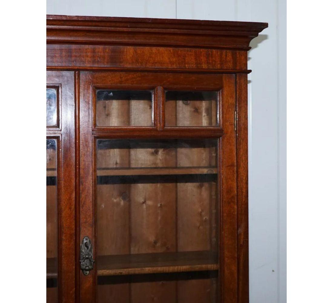 Hand-Crafted Antique Wall Kitchen Cabinet or Bookcase with Glazed Doors For Sale