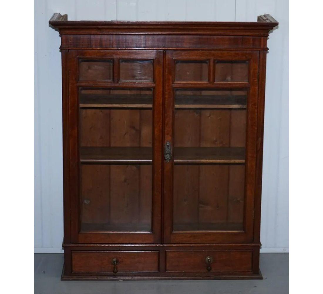 Antique Wall Kitchen Cabinet or Bookcase with Glazed Doors In Good Condition For Sale In Pulborough, GB
