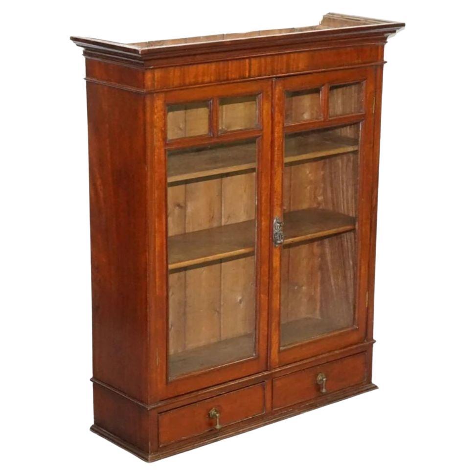 Antique Wall Kitchen Cabinet or Bookcase with Glazed Doors For Sale