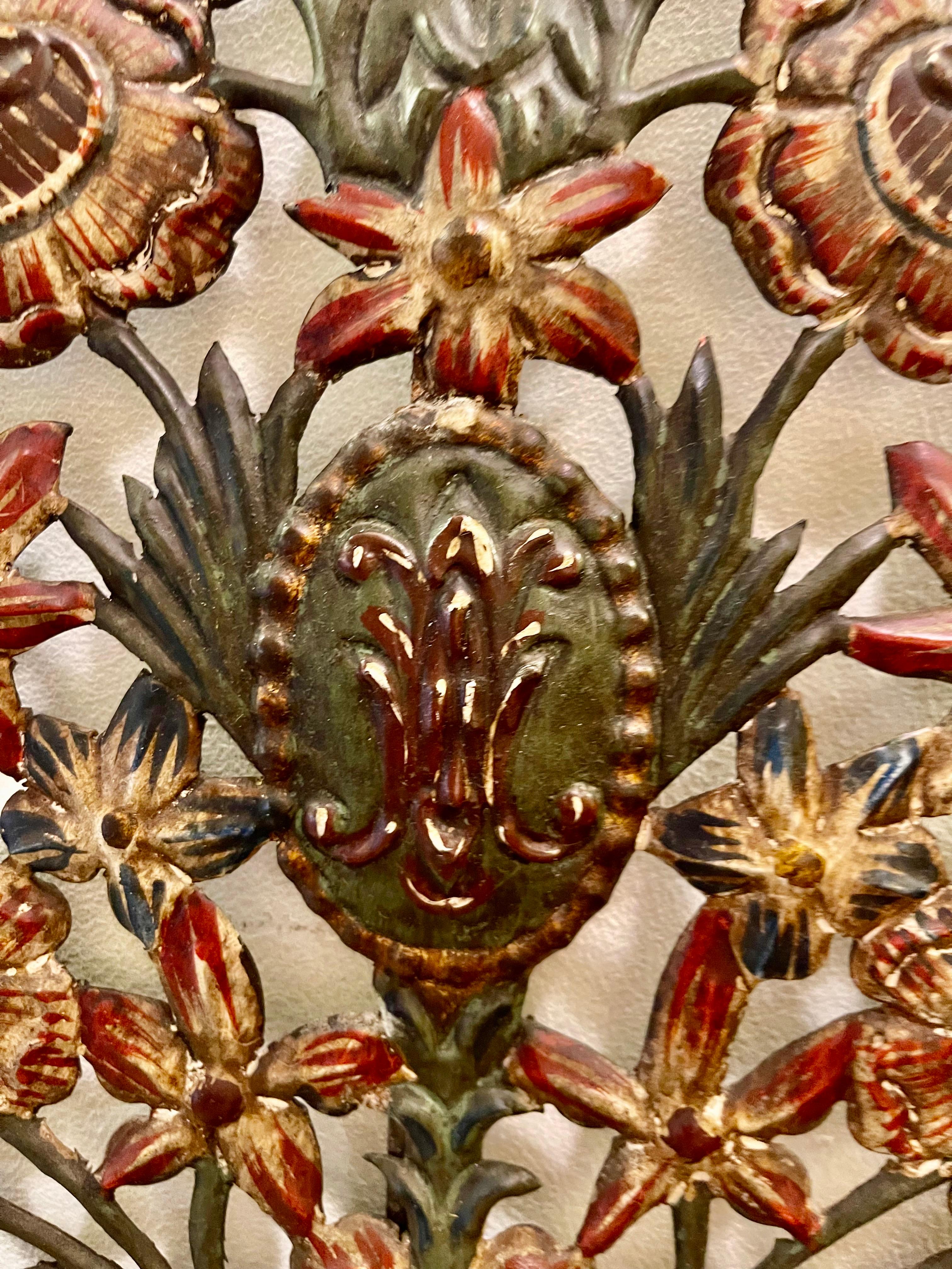 Mid-20th Century Antique wall lighting flowers metal paint and gilt gold For Sale