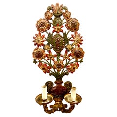 Antique wall lighting flowers metal paint and gilt gold