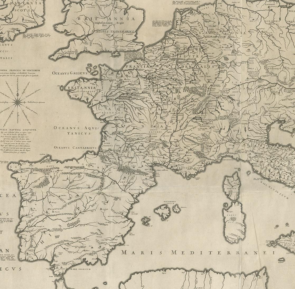 Antique Wall Map of the Empire of Charlemagne by Bertius 'circa 1620' In Fair Condition In Langweer, NL