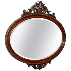 Antique Wall Mirror, Edwardian, Ovular, Carved Walnut, 20th Century, circa 1910