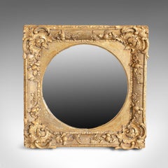 Antique Wall Mirror, English, Victorian, Gilt Gesso Square, Circular, circa 1870