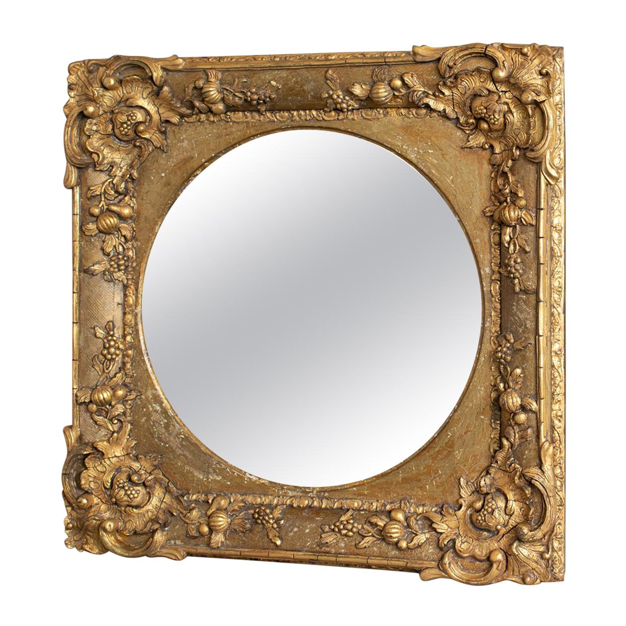 Antique Wall Mirror, English, Victorian, Gilt Gesso Square, Circular