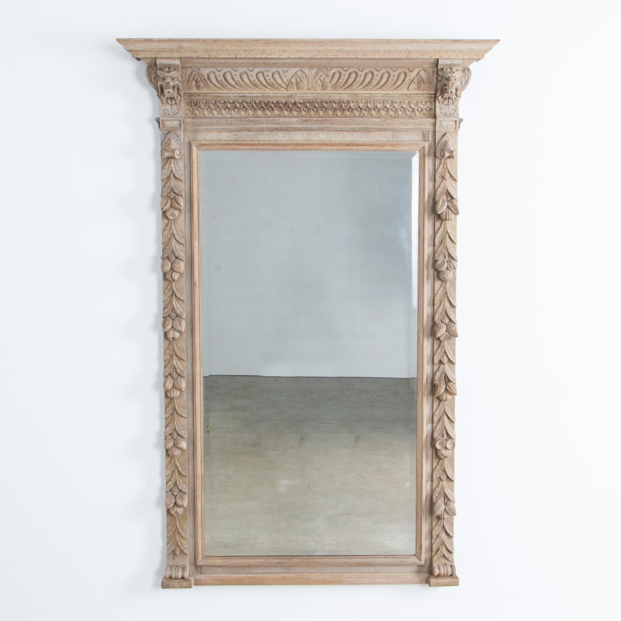 Antique Wall Mirror with Carved Wooden Frame at 1stDibs