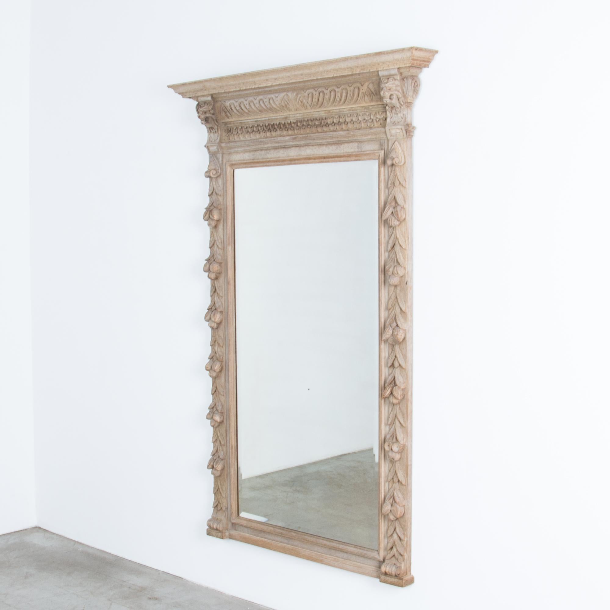 French Provincial Antique Wall Mirror with Carved Wooden Frame