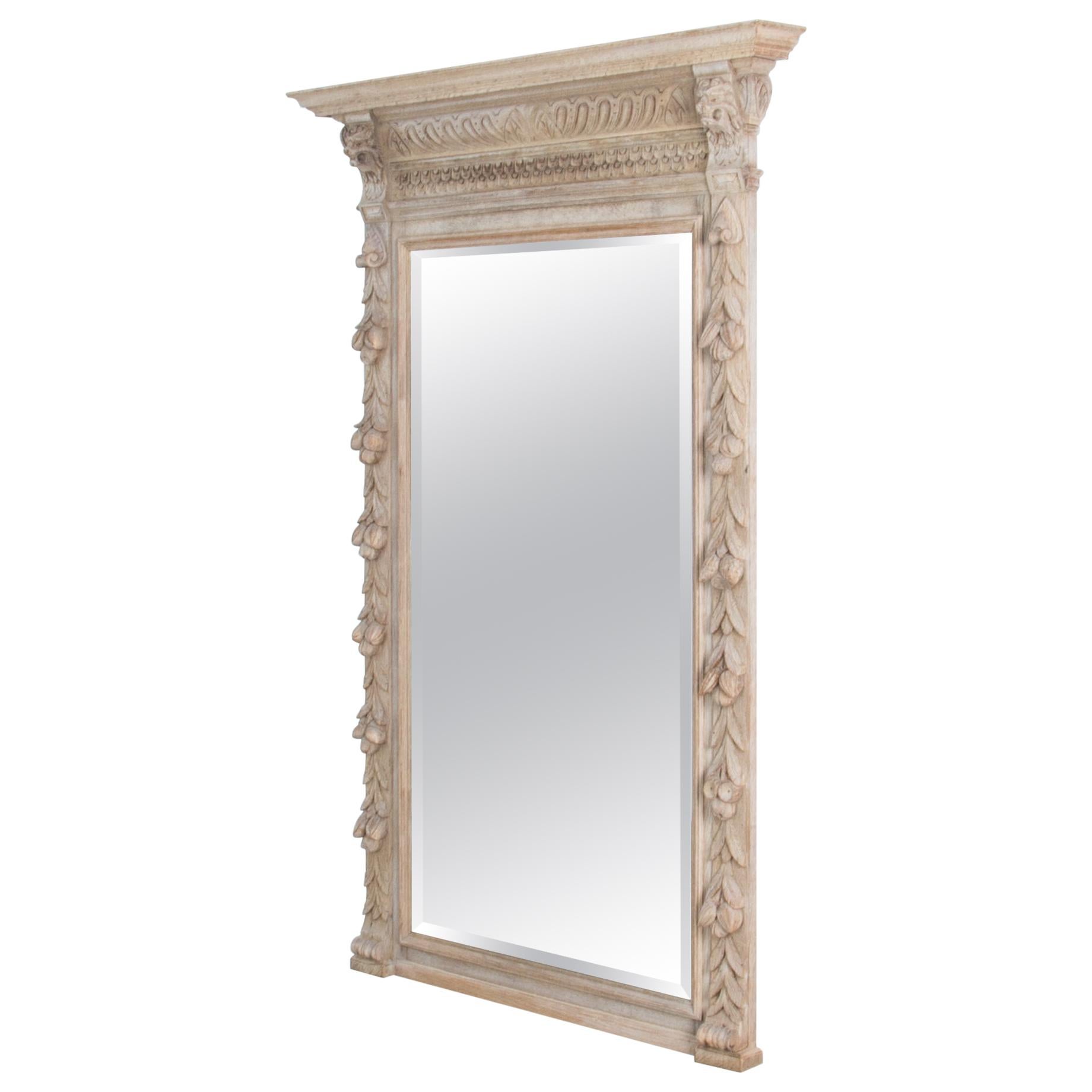 Antique Wall Mirror with Carved Wooden Frame