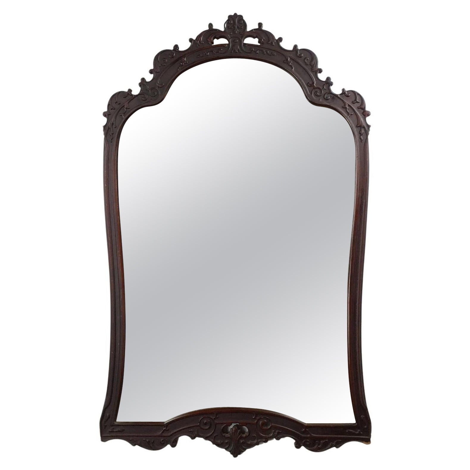 Antique Wall Mirror with Ornate Carved Wood Frame
