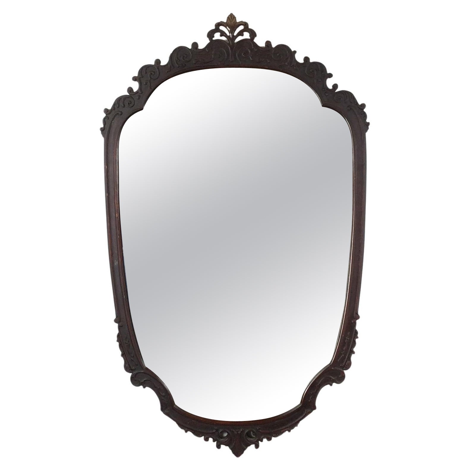 Antique Wall Mirror with Ornate Carved Wood Oval Frame