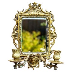 Antique Wall Mirror with Two Candlholders in Bronze, France, 1930s