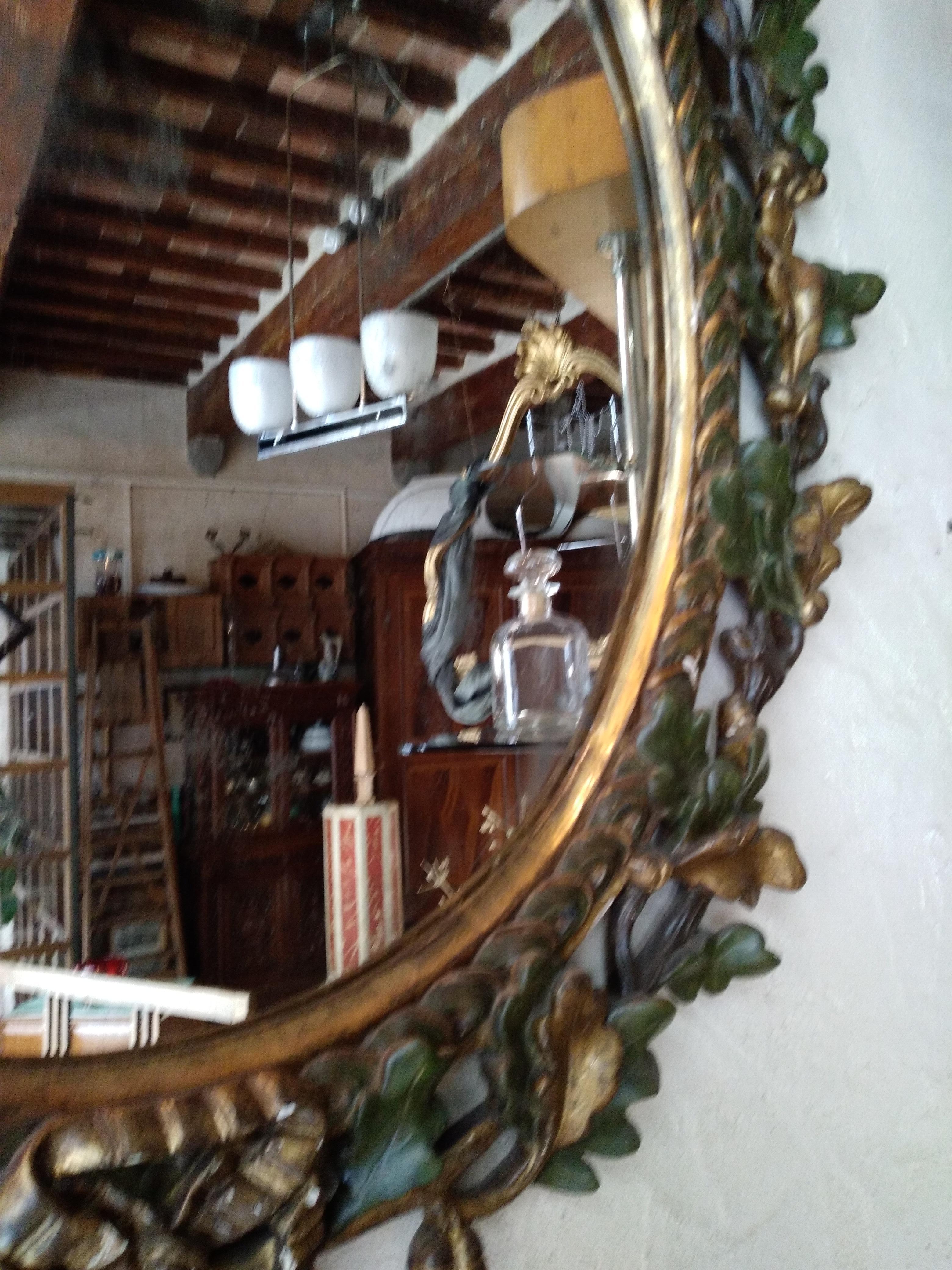 Italian Antique Wall Mirror Wood Laquered Gilden
