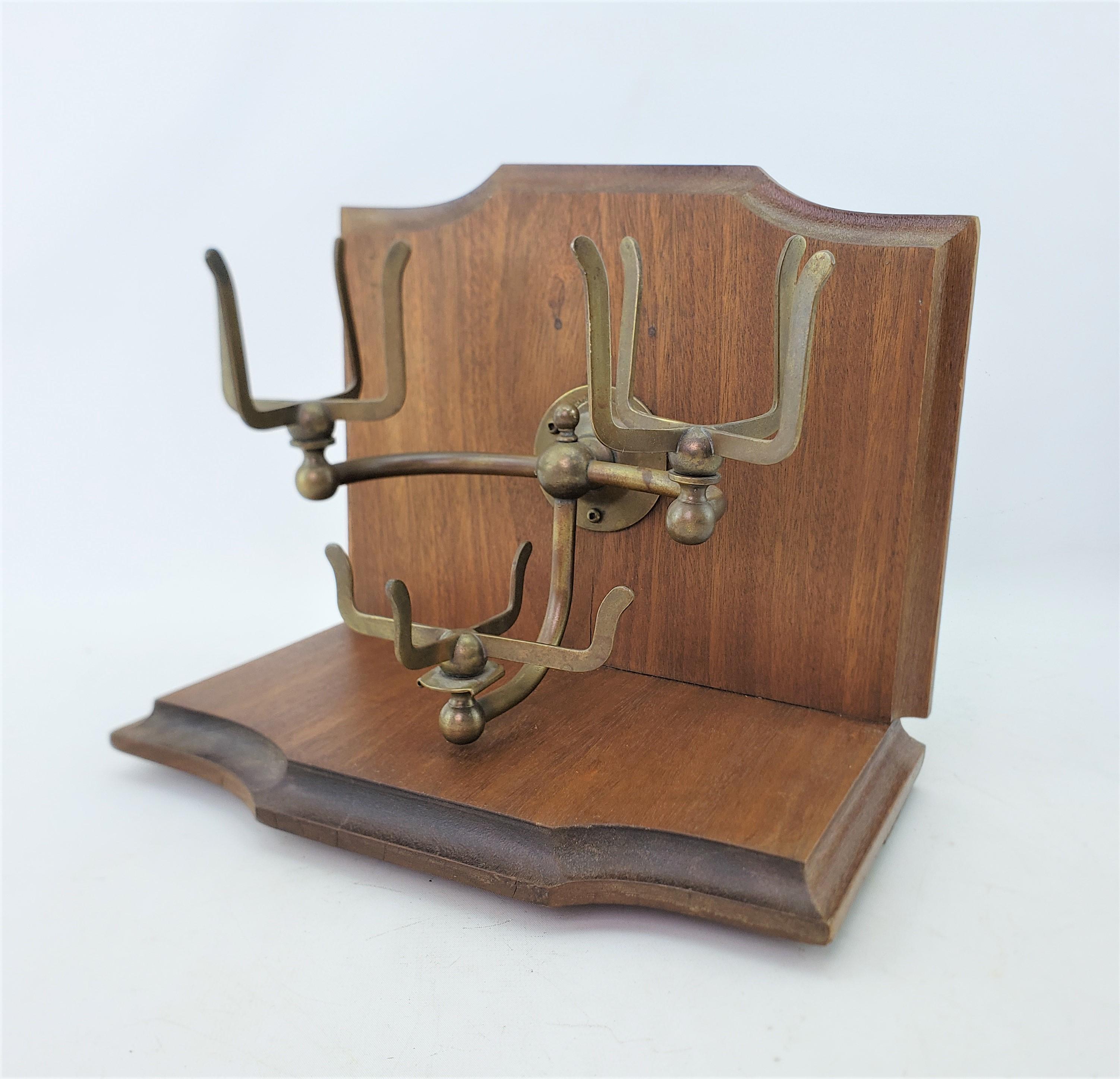 Art Deco Antique Wall Mount Brass Bathroom Prong Dual Cup Holder & Soap Dish Holder For Sale
