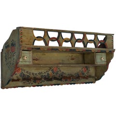 Antique Wall Rack from Hungary with Original Green Folk Art Paint