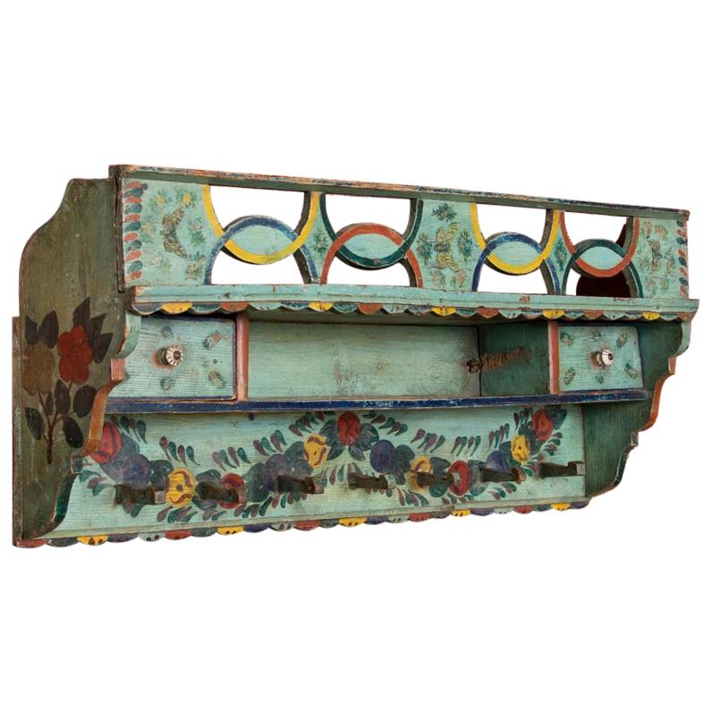 Antique Wall Rack With Original Green Folk Art Paint at 1stDibs