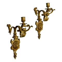Antique Wall Sconces English, Victorian, Gilt Metal, Candle Stands, circa 1900