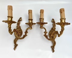 Antique Wall Sconces French Rococo Bronze Lighting, Early 20th C