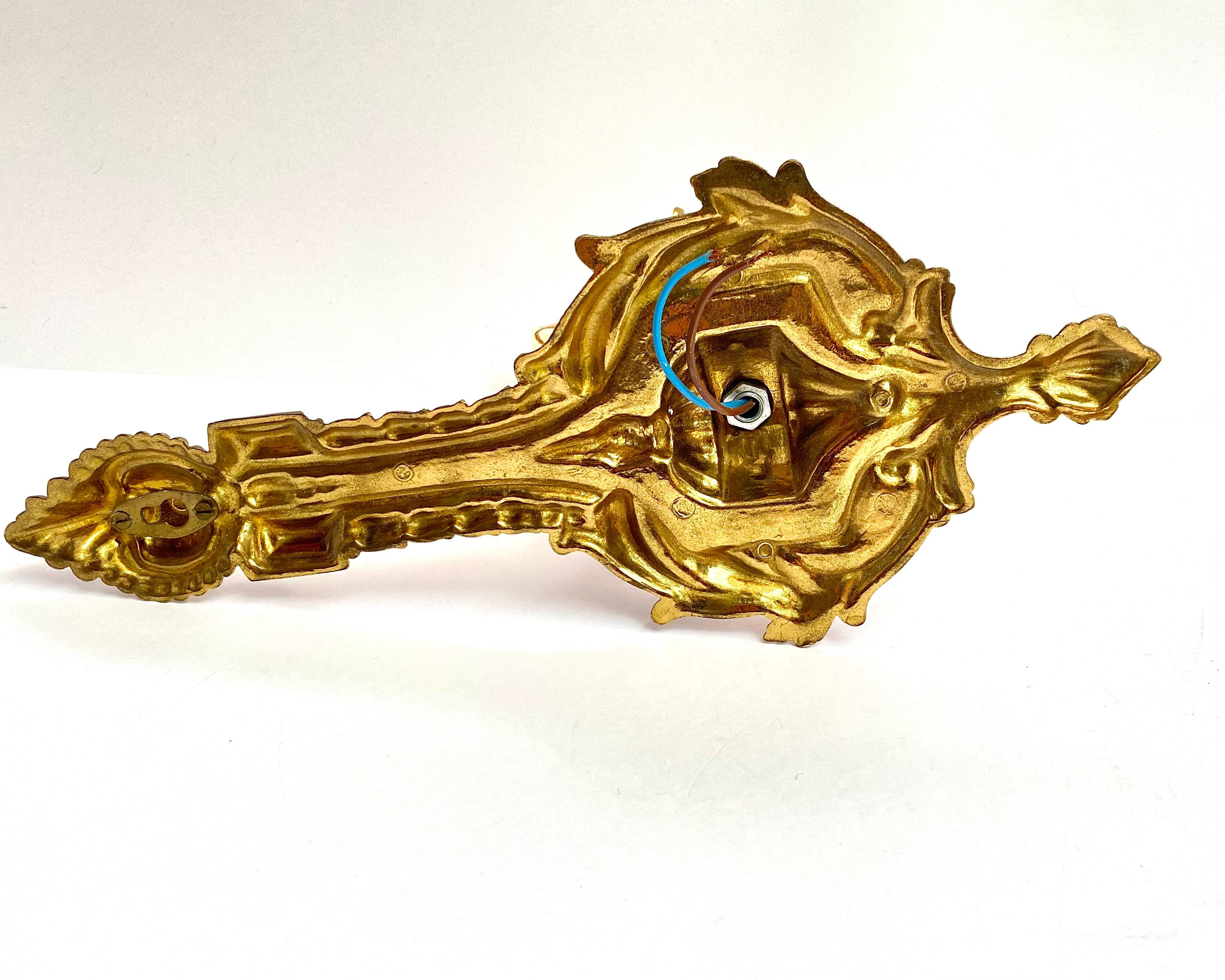 Antique Wall Sconces Gilt Brass Wall Lighting, Set 2, France, 1930s For Sale 4