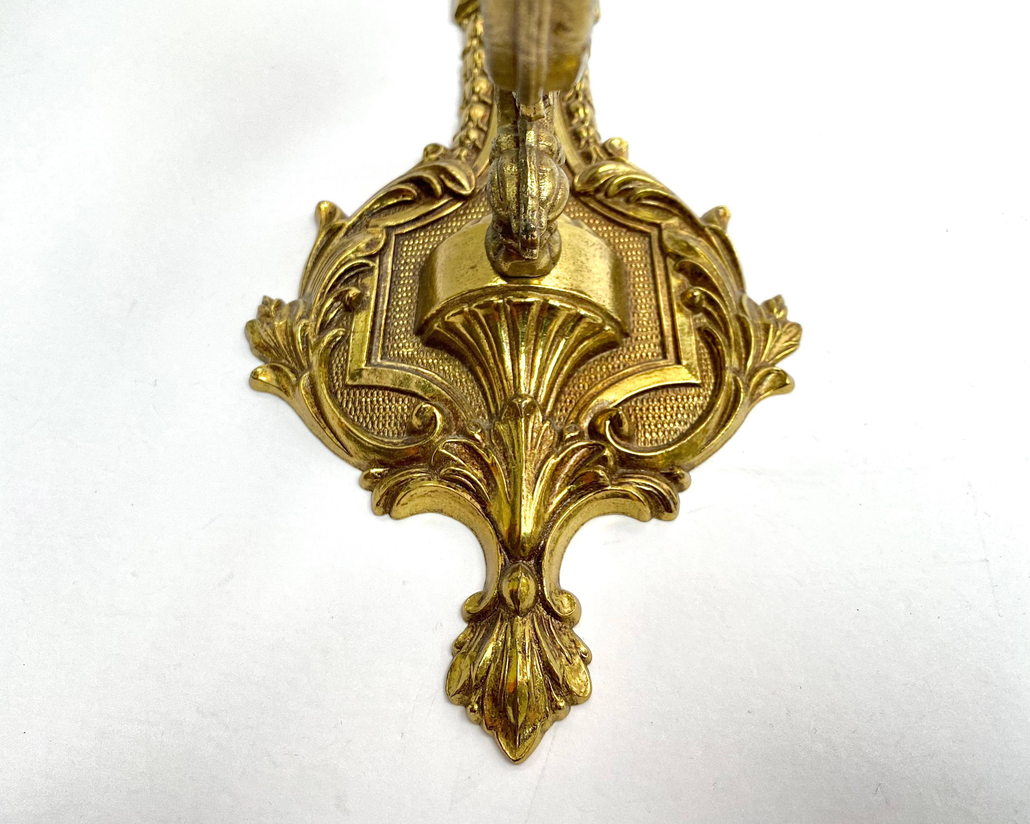 Early 20th Century Antique Wall Sconces Gilt Brass Wall Lighting, Set 2, France, 1930s For Sale