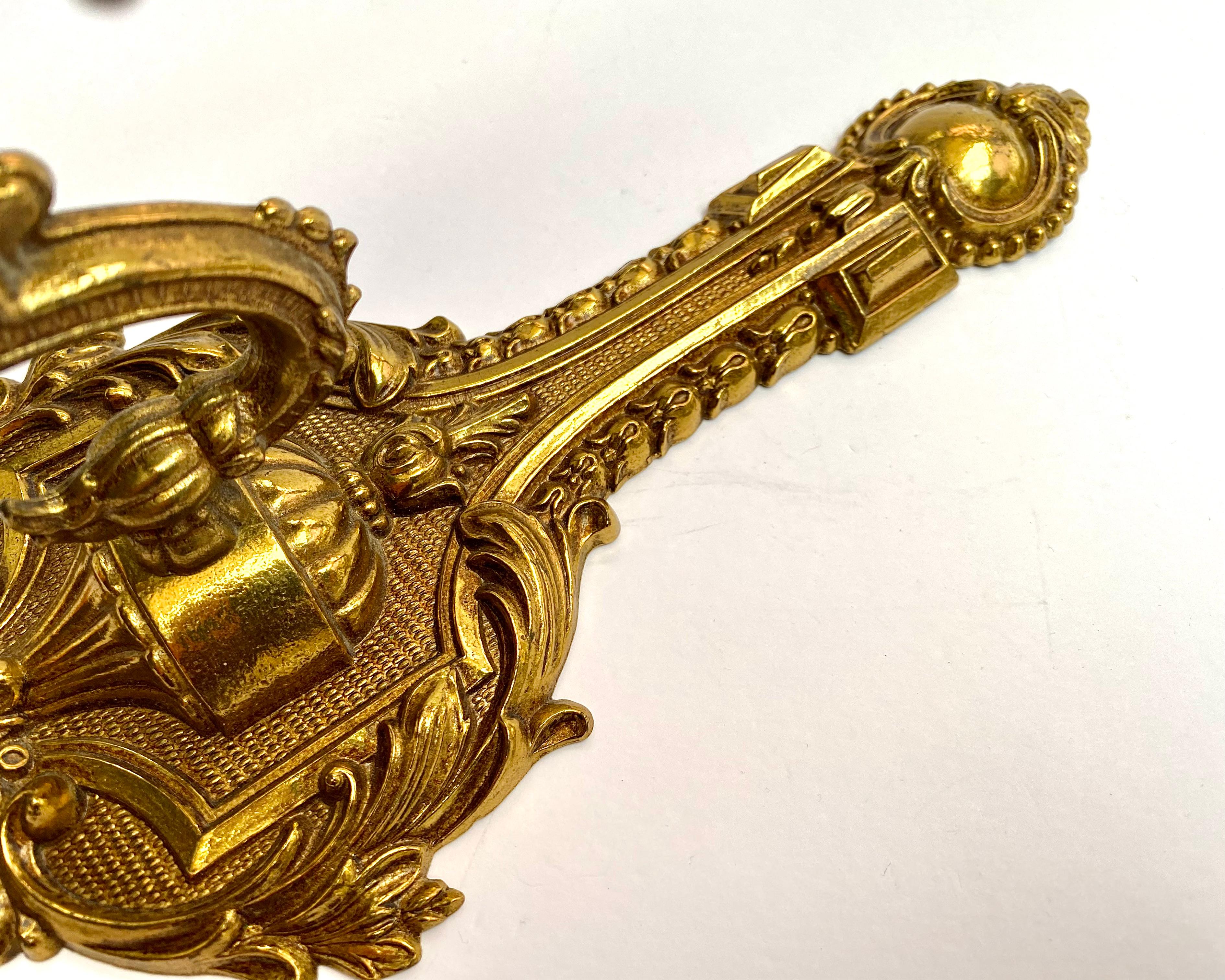 Antique Wall Sconces Gilt Brass Wall Lighting, Set 2, France, 1930s For Sale 1
