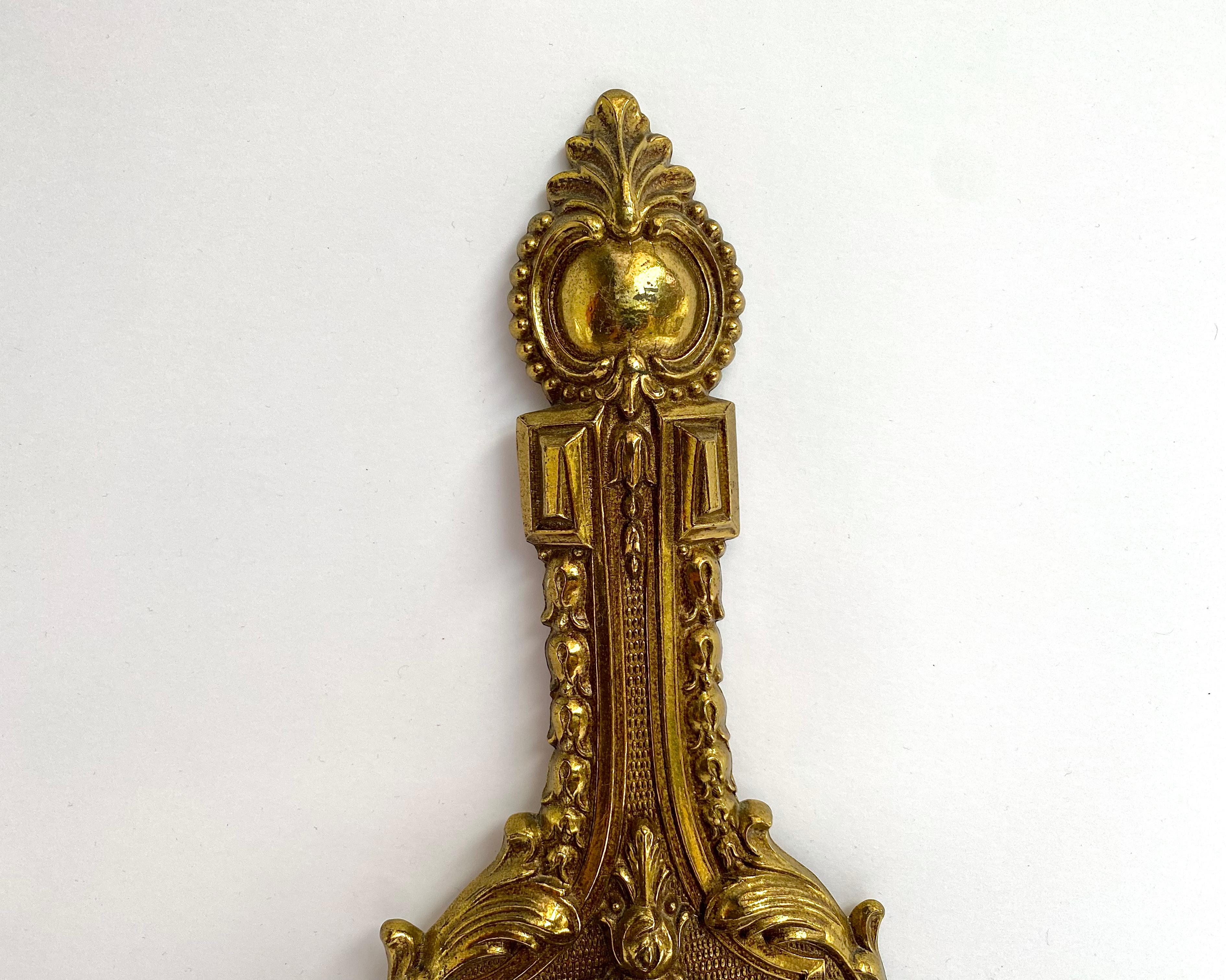 Antique Wall Sconces Gilt Brass Wall Lighting, Set 2, France, 1930s For Sale 2