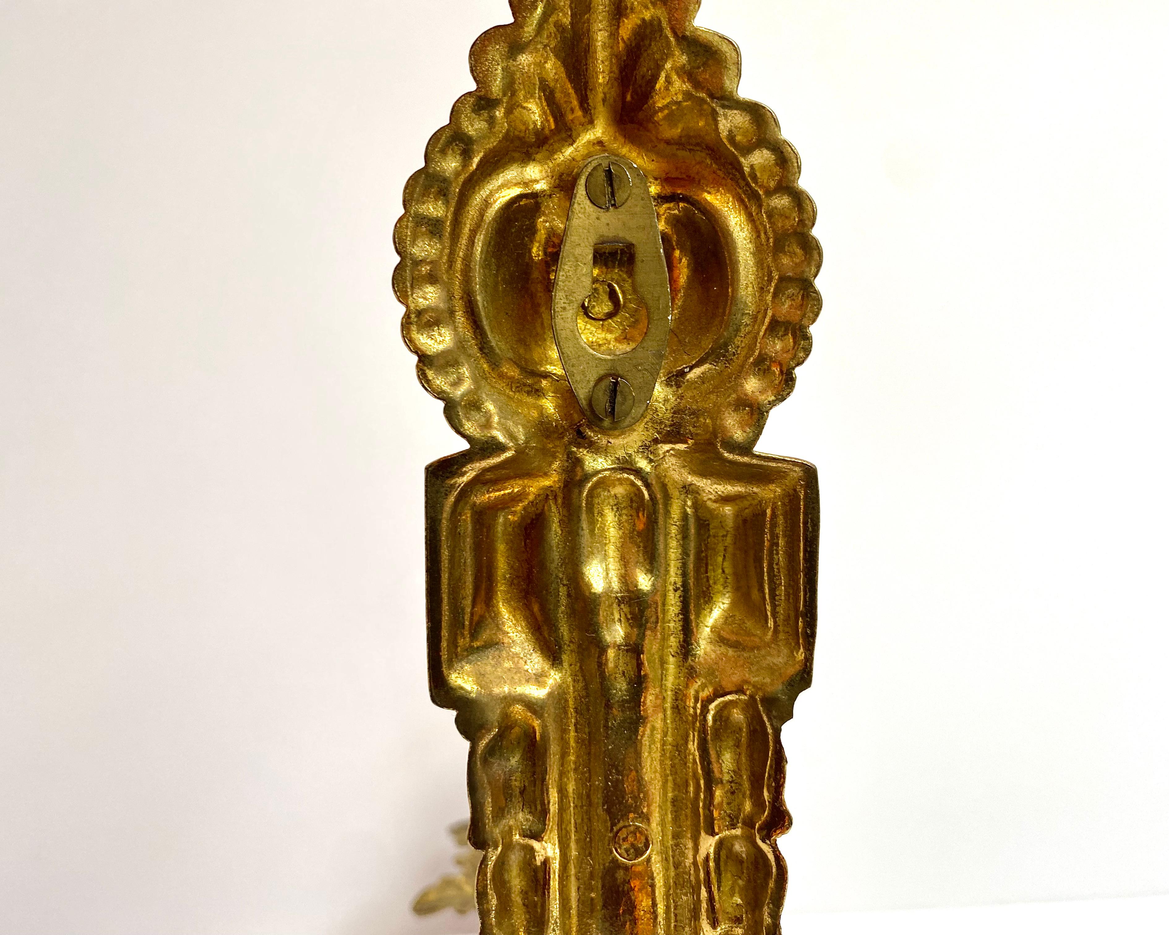 Antique Wall Sconces Gilt Brass Wall Lighting, Set 2, France, 1930s For Sale 3
