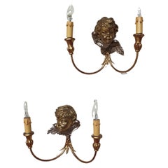 Used Wall Sconces Gold French Cherub Wooden Bust Lights