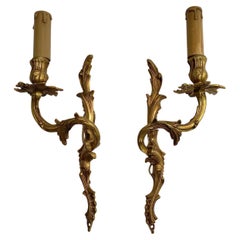 Antique Wall Sconces in Gilt Bronze Louis XV Style Wall Lighting, France, 1930s