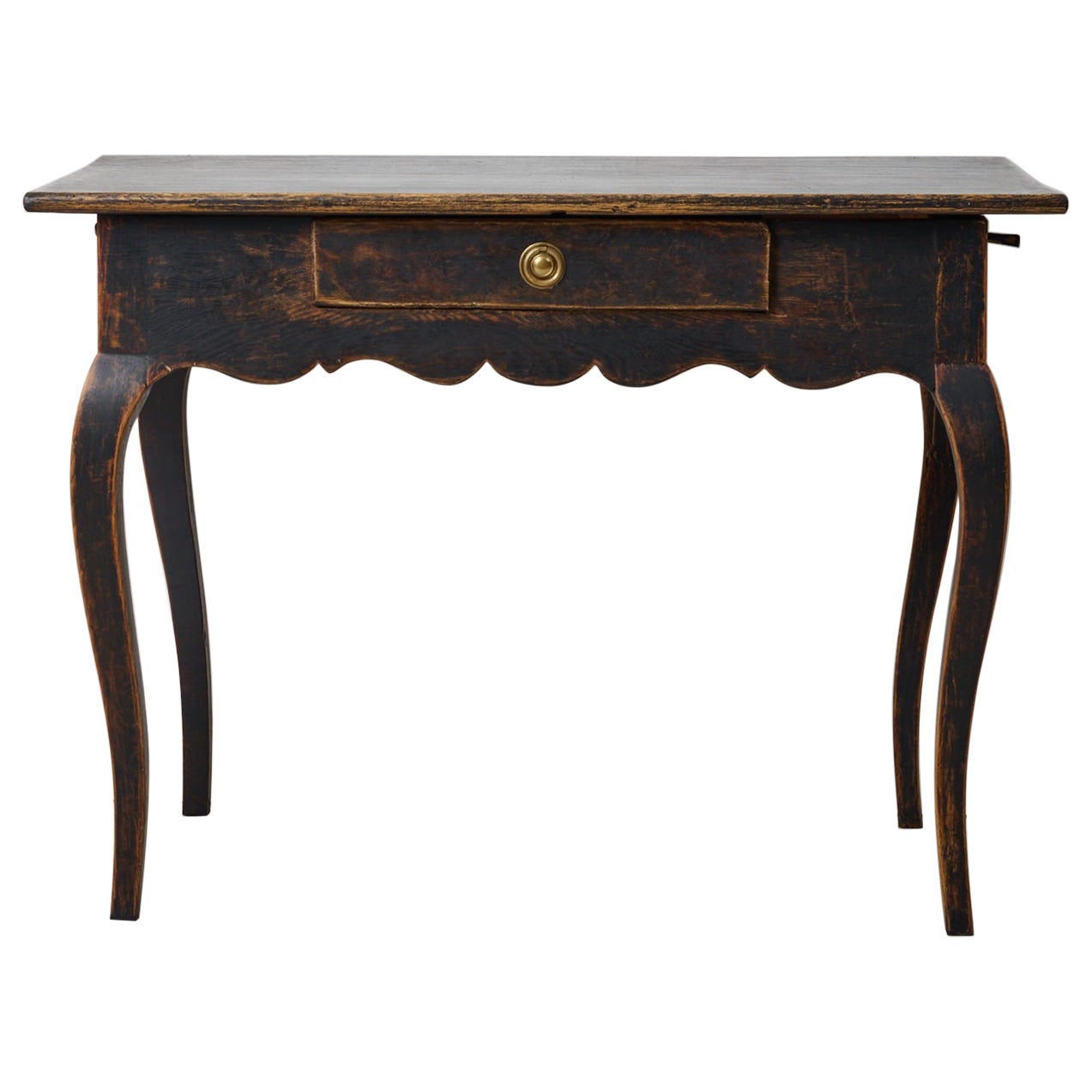 Antique Wall Table from the Swedish Rococo Period with Curved Legs and Drawer