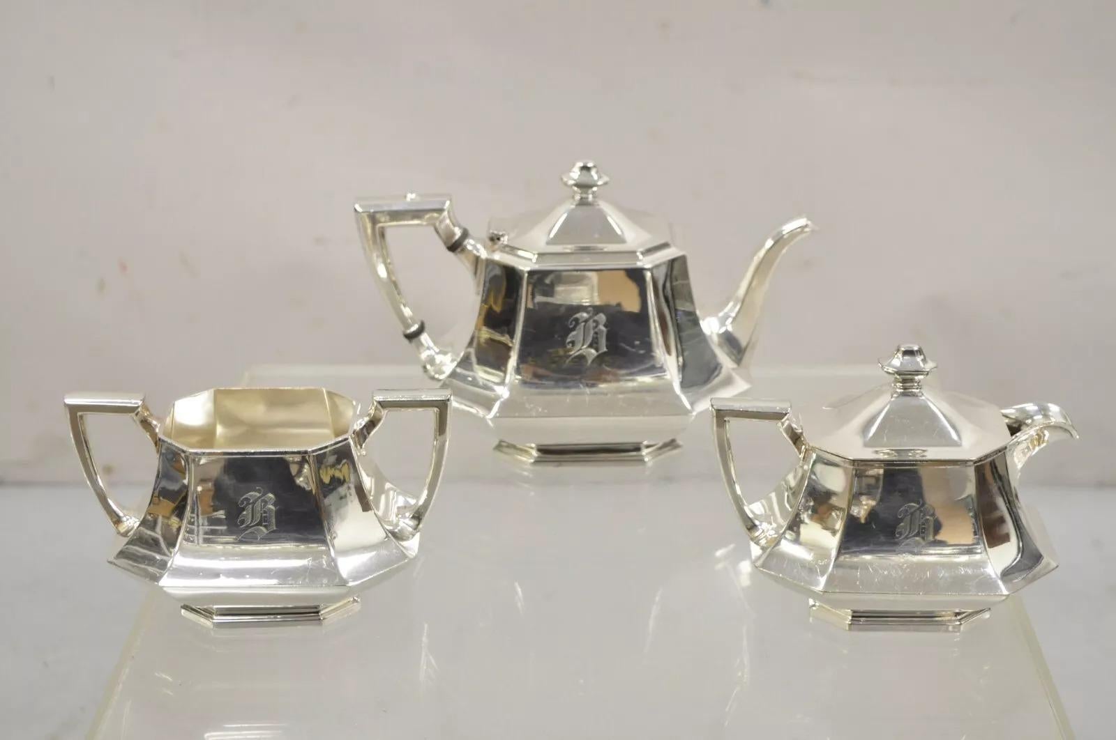 Antico set da tè Wallace 3104N Art Deco ottagonale placcato in argento - set da 5 pezzi in vendita 3